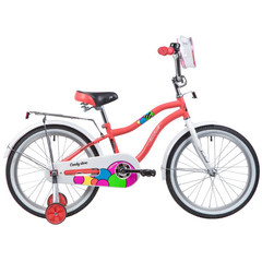 Велосипед NOVATRACK 20", CANDY, коралловый, полная защита цепи, тормоз нож., сумочка на руль, крылья