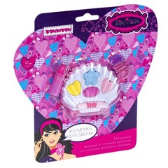 Набор детской декорат. косметики и аксессуаров Bondibon Eva Moda, CRD 17,2х23 см, ракушка с тенями для век (4 оттенка; 2,8г) и аппликатором, помада (0,8г), 2 колечка, арт.70536A.