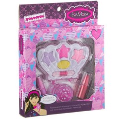 Набор детской декор. косметики Bondibon Eva Moda, BOX 18*14*2,5 см; корона с тенями для век 4 оттенка (2,8г) и 1 аппликатором, помады 2 оттенка (1,6г), гель-блеск (3,9г); арт.20237B2.