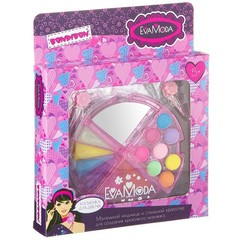 Набор детской декор. косметики Bondibon Eva Moda, BOX 21,5*18*3 см; 2 заколки , косметичка-долька с зеркальцем, 4х-уровневая, раздвижная: тени для век 8 оттенков (2г), блеск для губ 6 оттенков (4,8г), 1 аппликатор-кисточка; арт.20238H2.
