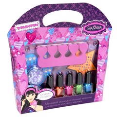 Набор детской декорат. косметики Bondibon Eva Moda, BOX 20,6х19 см, лаки для ногтей (5 цветов; 4,5г), украшения для ногтей, разделитель для пальцев, арт.20501.